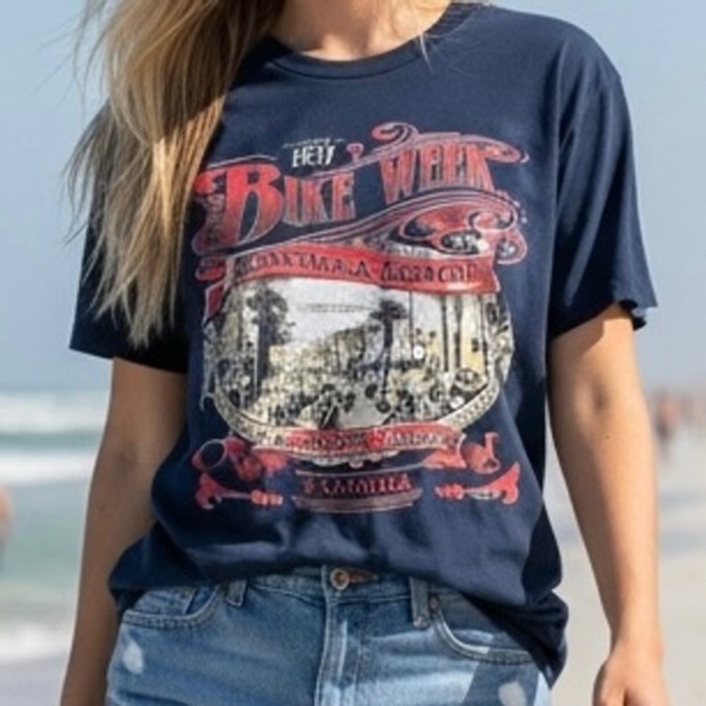 Daytona Beach Bike‎ Week 2022 Black Graphic T-Shirt Womens L Biker Motorcycle FL